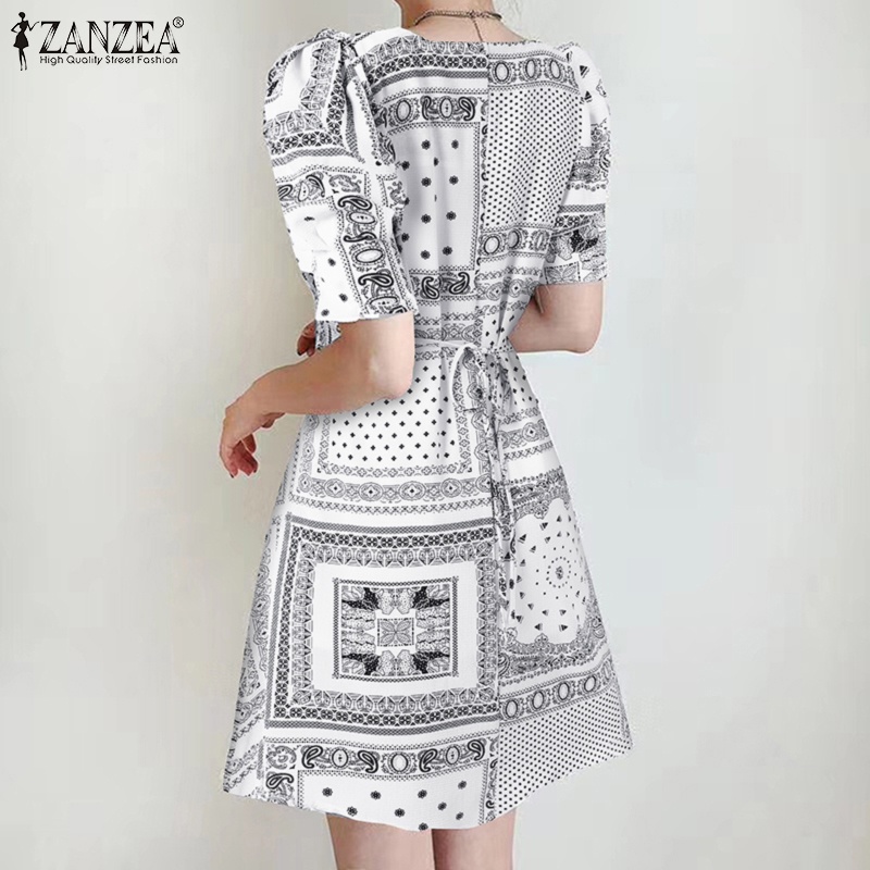 Đầm Zanzea tay ngắn cổ vuông phong cách Hàn Quốc thời trang cho nữ
