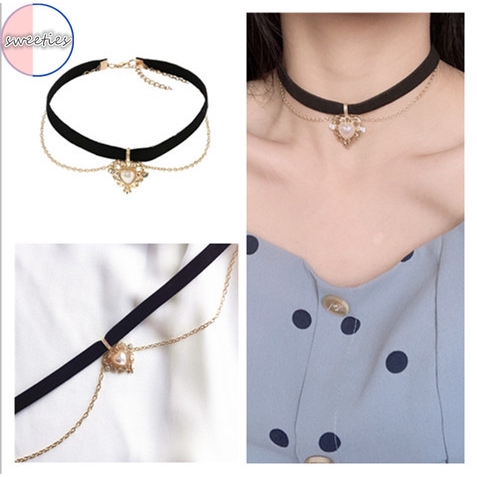 Thời Trang Vòng Cổ Choker Vải Nhung Mặt Trái Tim Màu Vàng Đào Phong Cách Cổ Điển Thanh Lịch Dành Cho Bạn Nữ