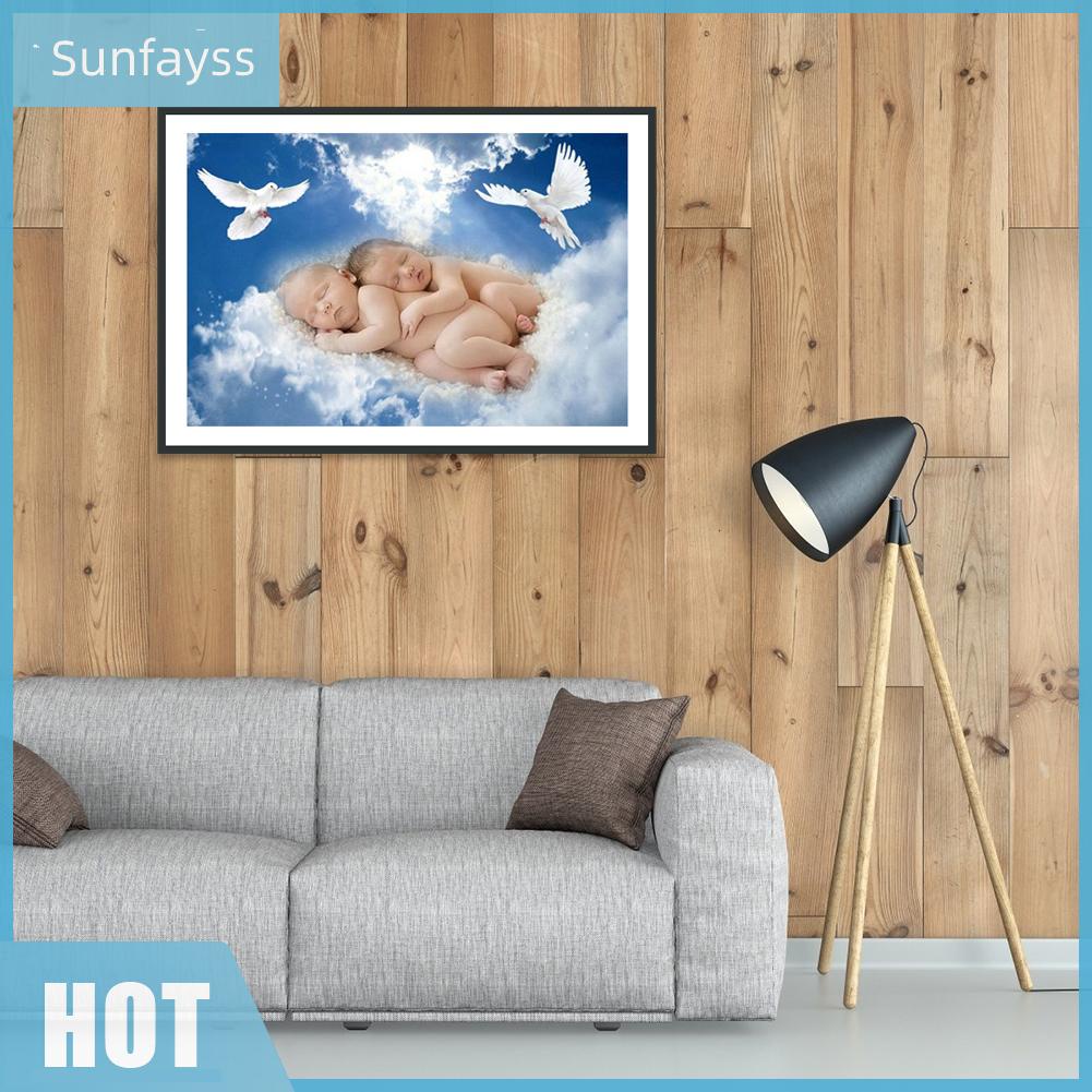 Bộ tranh đính đá 5D tự làm hình em bé dùng trang trí nhà cửa