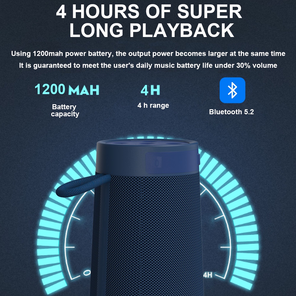 Loa bluetooth bass mạnh JUYUPU B0L2 Hifi Stereo kết nối ghép đôi với TWS 5.2 chống thấm nước IPX7 có quai cầm chống sốc