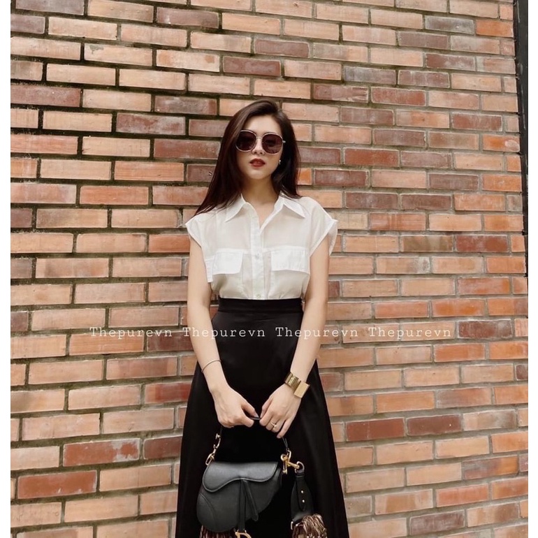 ✨SƠ MI TRĂNG✨Áo sơmi Gu túi trước tay hến