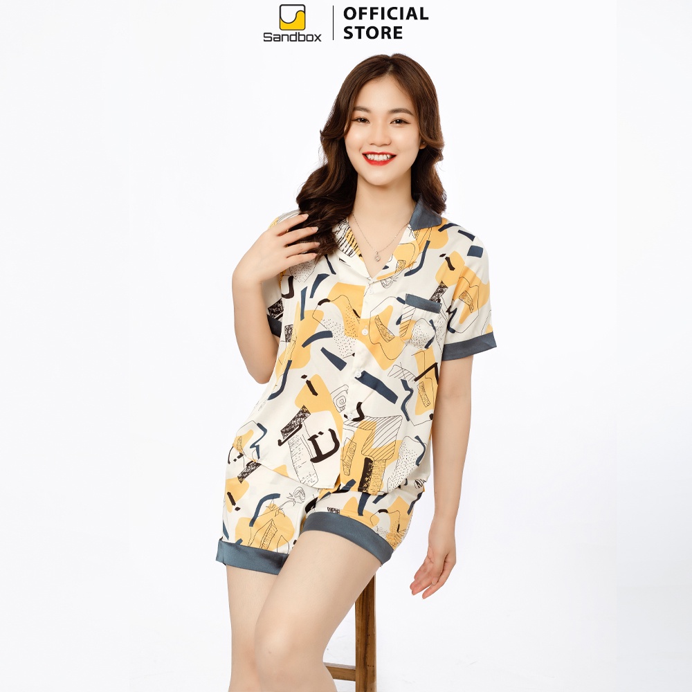 Đồ Bộ Nữ SANDBOX Pijama Quần Đùi, Áo Cộc Tay Chất Lụa Satin Nhật Cao Cấp Thiết Kế Phối Trẻ Trung Mềm Mại(BLD22003)