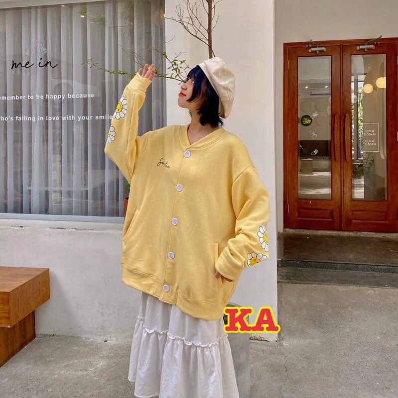 Áo khoác cadigan hoa cúc mặt cười HS | BigBuy360 - bigbuy360.vn