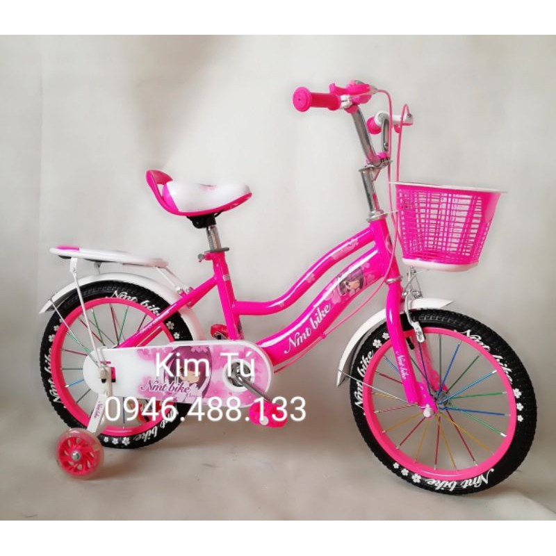 Xe đạp trẻ em bé gái 16in NMT 2 sườn hồng
