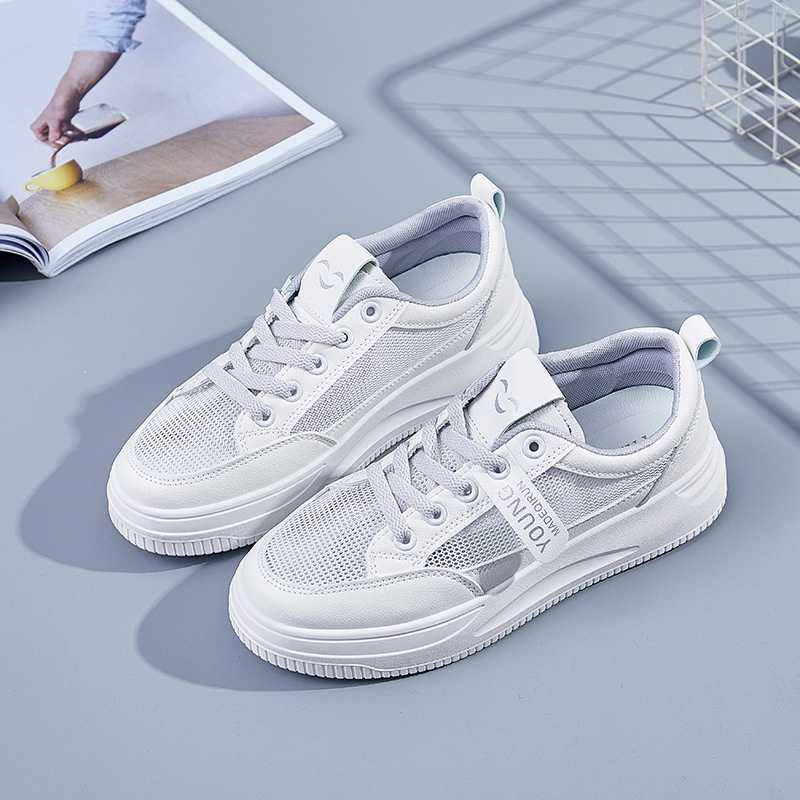 Giày Thể Thao Trắng Phối Lưới Thoáng Khí Đế Dày Phong Cách Hàn Quốc Thời Trang Mùa Hè 2021 Cho Nữ Sinh QR03 Czk060