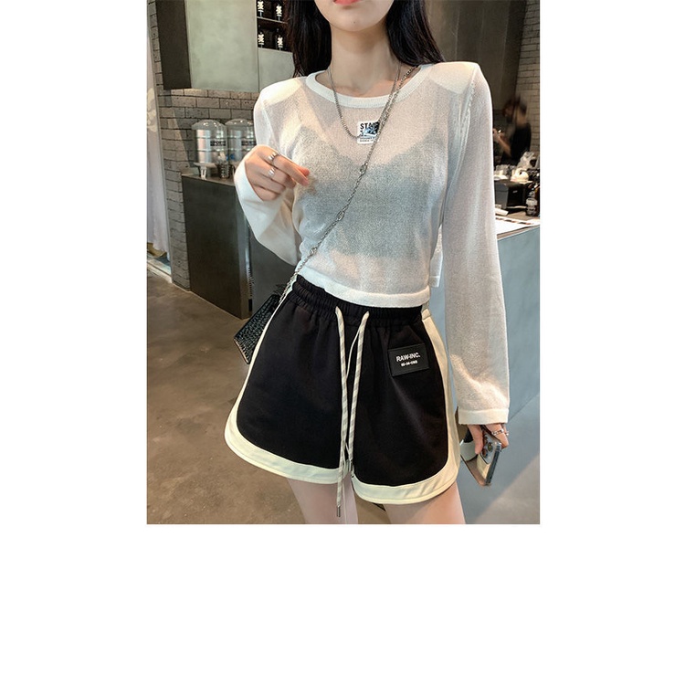 Quần Short Thể Thao Lưng Cao Ống Rộng Màu Đen Thời Trang Mùa Hè 2022 Cho Nữ