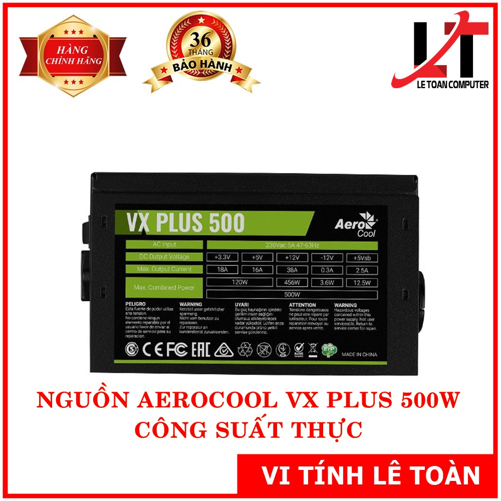 NGUỒN AEROCOOL VX PLUS 500W CÔNG SUẤT THỰC