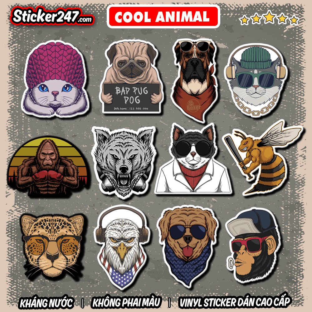 Sticker Cool Animal chất ngầu 𝑭𝒓𝒆𝒆𝒔𝒉𝒊𝒑 decal hình dán laptop, điện thoại, đàn guitar, mũ bảo hiểm, vali, ipad