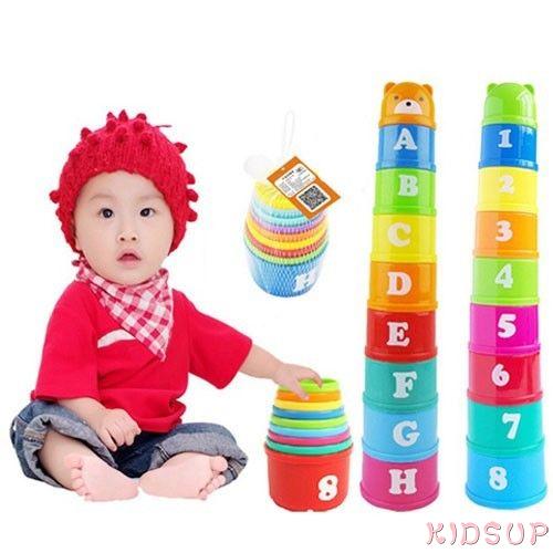 Bộ đồ chơi cốc xếp chồng in chữ giáo dục sớm cho bé tập đi