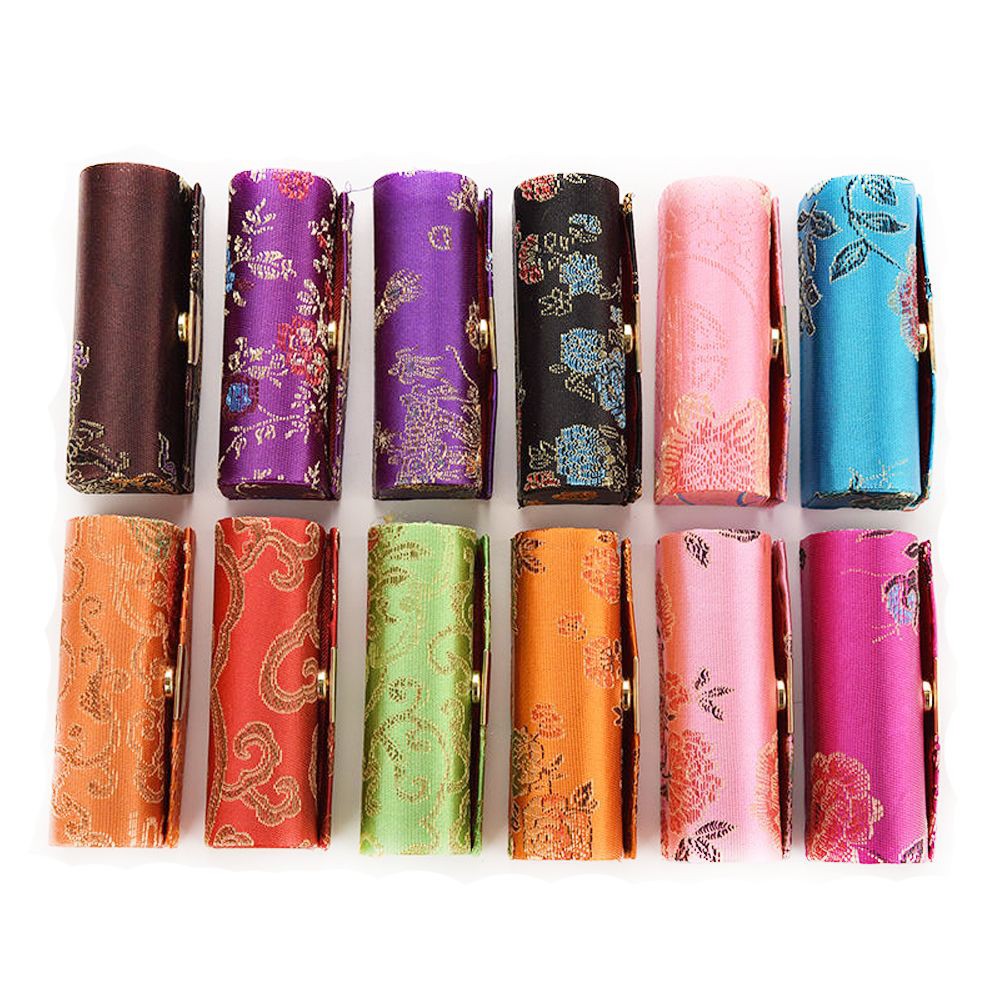 Hộp đựng son môi chất liệu vải lụa satin 9*3.5*3cm có gương tiện dụng