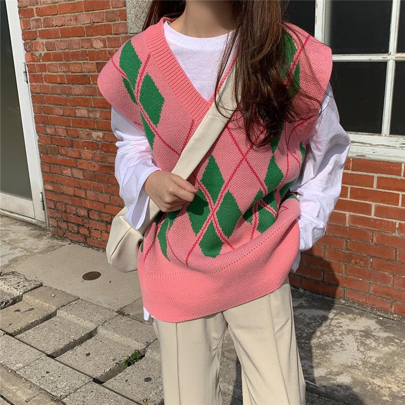 Áo Len Không Tay Cổ Chữ V Dáng Rộng Phong Cách Hàn Quốc Cho Nữ