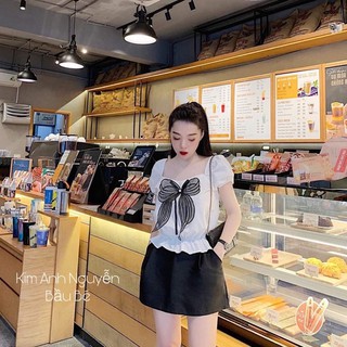 Sét áo nơ cổ chân váy ảnh thật