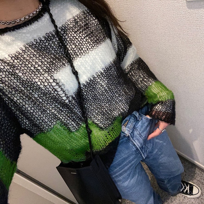 Áo Sweater Mỏng Tay Dài Dáng Rộng Phong Cách Thời Trang Harajuku Dành Cho Nữ