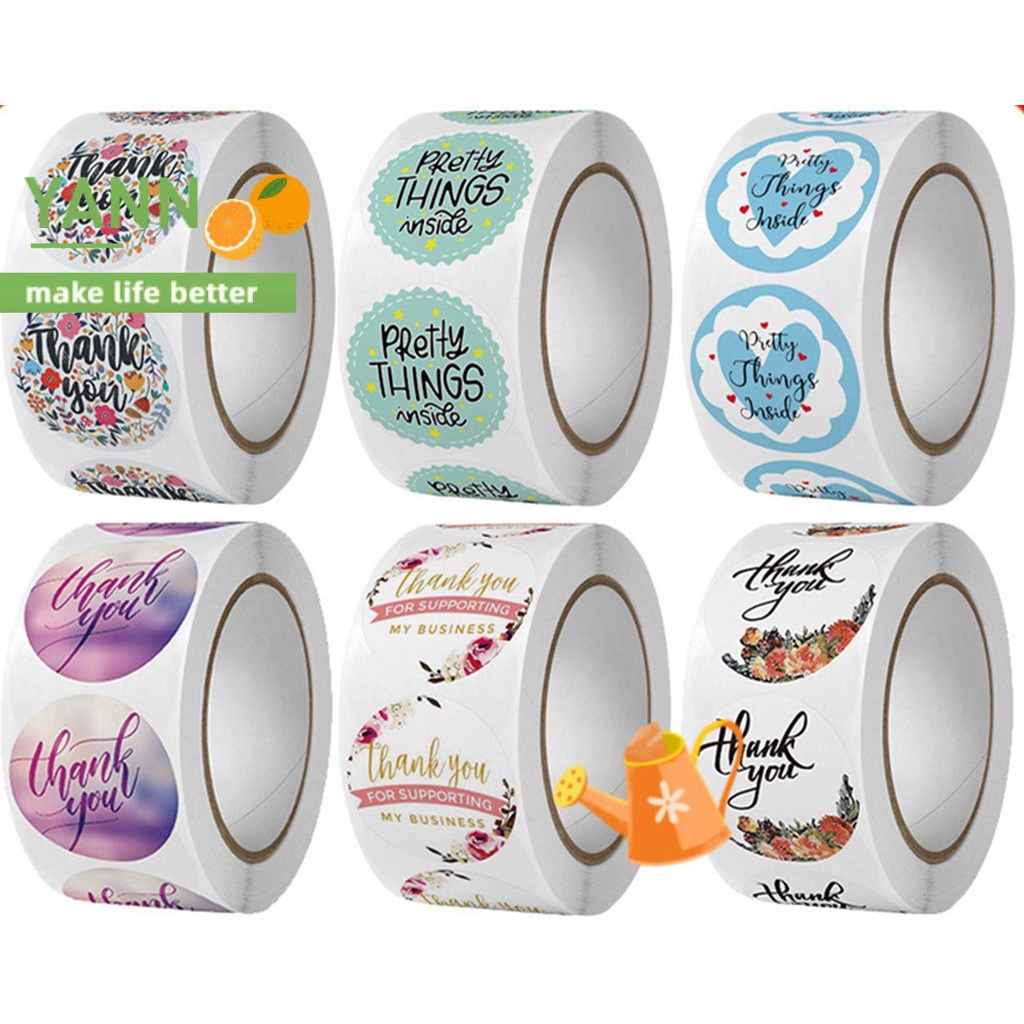 Nhãn dán in chữ Thank You hình cầu vồng/ bánh donut mặt trời độc đáo trang trí thiệp sinh nhật