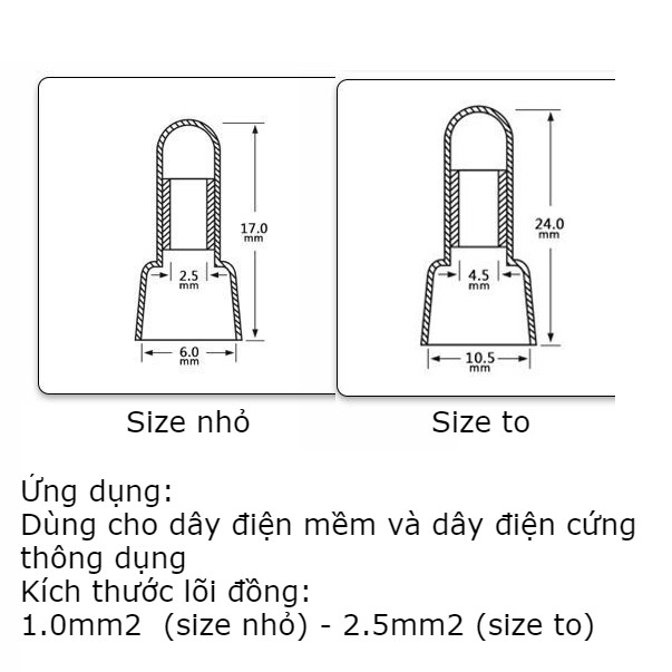 Đầu chụp cos núm nối dây điện trong suốt chịu nhiệt cao CE1 CE5