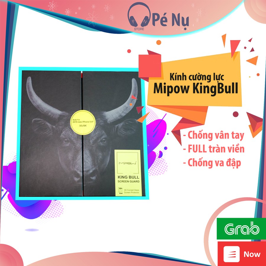 Siêu Kính Cường Lực Iphone MiPow KingBull Chống Vân Tay Cho Iphone 7/8/7Plus/8Plus/X/Xr/XS/XSmax/11Promax/12Promax