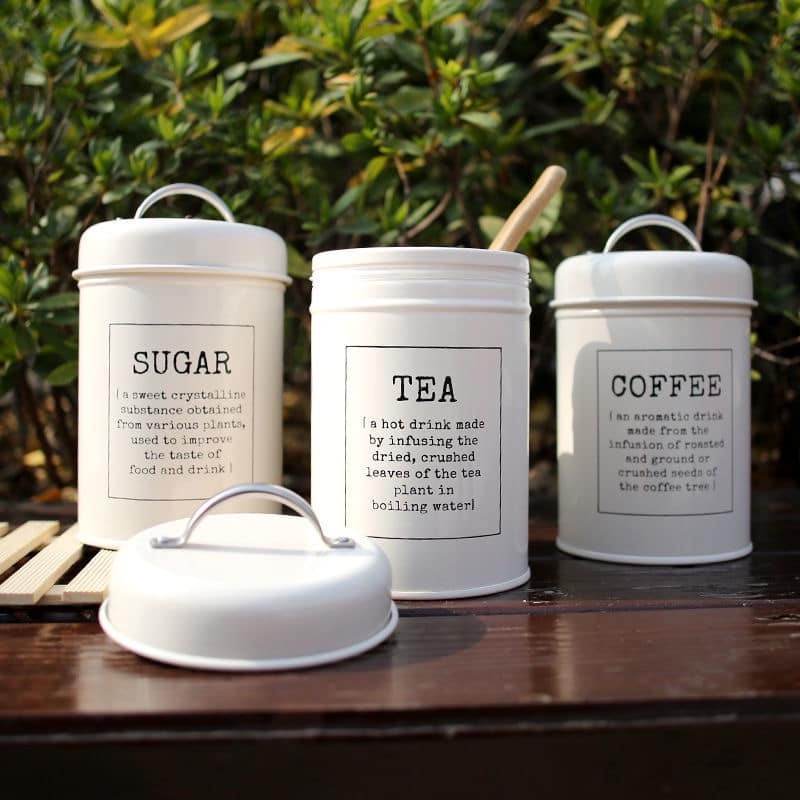 (sẵn) Set 3 hũ đựng trà/cà phê/đường bằng thiếc có nắp phong cách retro