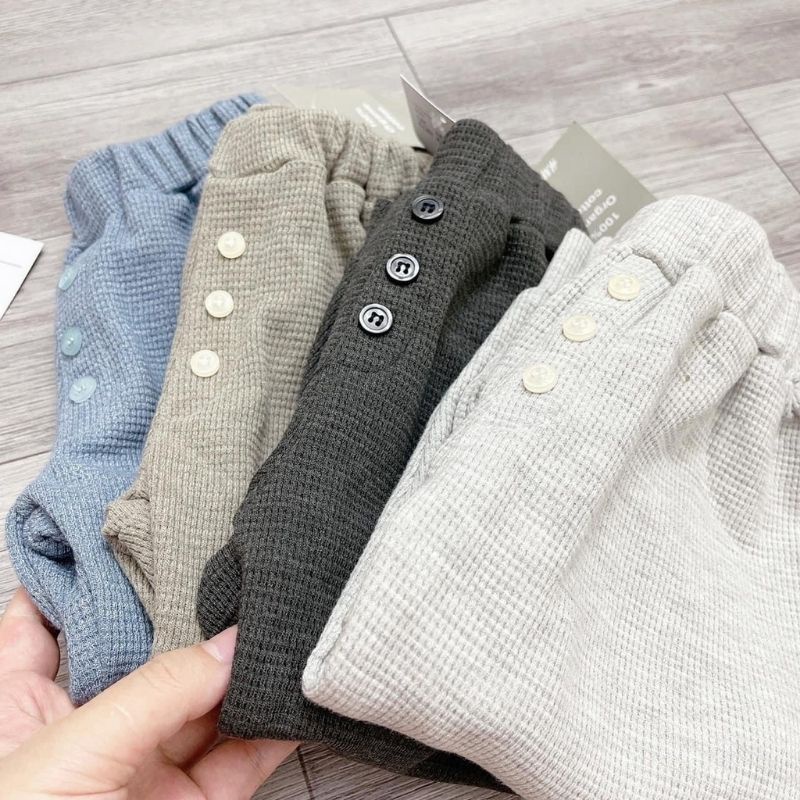 Quần nỉ tổ ong cho bé set 5 quần dài bé trai bé gái hàng xuất dư loại 1 bo chun đính kèm cúc cực kỳ cá tính JIMADO