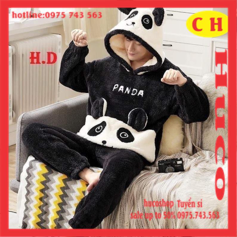 Bộ gấu lông PANDA cả thân- mặc nhà freesize❤bộ đồ ngủ mùa đông lông cừu giữ nhiệt tốt siêu ấm