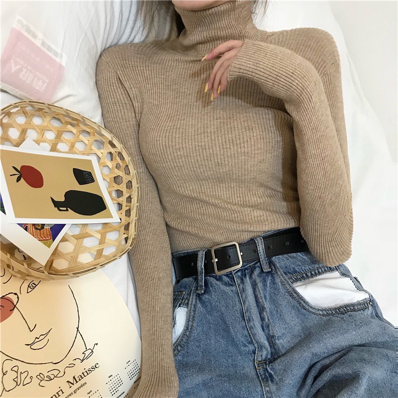 Áo Len Nữ Cổ Lọ Hàn Quốc - Áo Len Tăm Cao Cổ Lông Cừu Mềm Mịn Giữ Nhiệt Dài Tay Nhiều Màu Siêu Đẹp