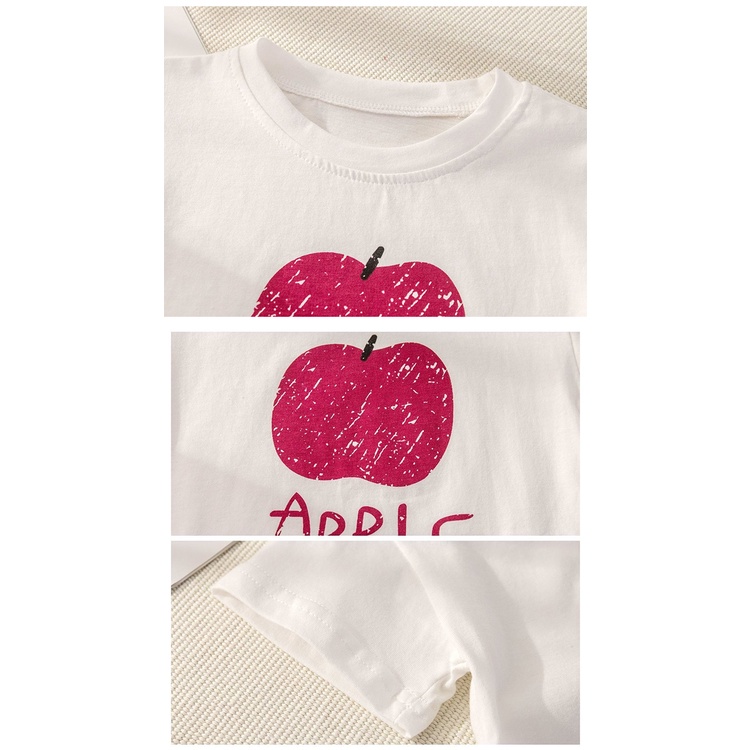 Set quần áo  amila gồm áo thun ngắn tay in hình trái cây + quần short kẻ sọc caro dễ thương cho bé gái