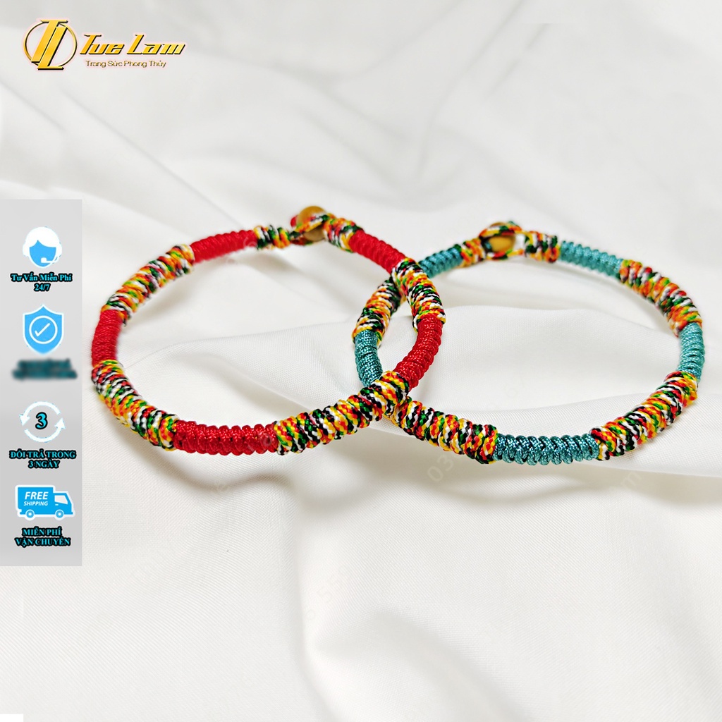 Vòng tay handmade dây chỉ bện soLe kiểu tây tạng size to, vòng tay đôi nam nữ may mắn - Tuệ Lâm