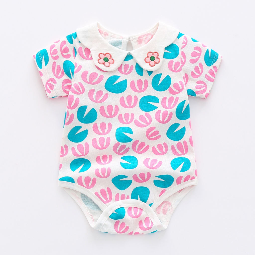 Bộ Áo Liền Quần Tam Giác Vải Cotton Tay Lỡ Thời Trang Mùa Hè Xinh Xắn Cho Bé Gái 1048