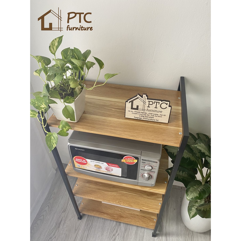 Kệ Lò Vi Sóng FREESHIP Kệ Bếp 4 Tầng PTC FURNITURE Gỗ Chất Lượng Cao Chịu Tải Tốt Khung Sắt Sơn Tĩnh Điện