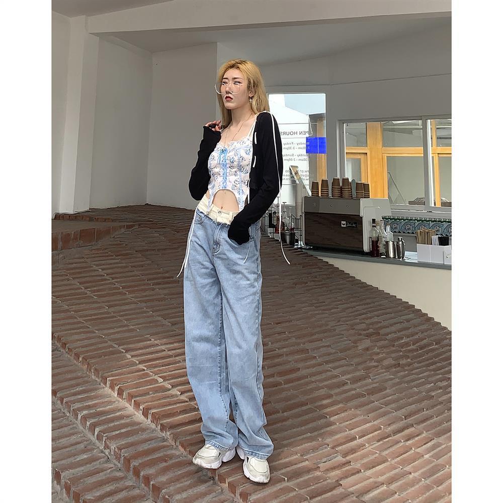 Quần Jean Dài Lưng Cao Ống Rộng Thời Trang Mùa Thu Cho Nữ