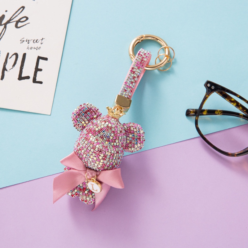 Móc Khóa Xe Hơi Hình Chú Gấu violent Đính Đá Dễ Thương Sáng Tạo