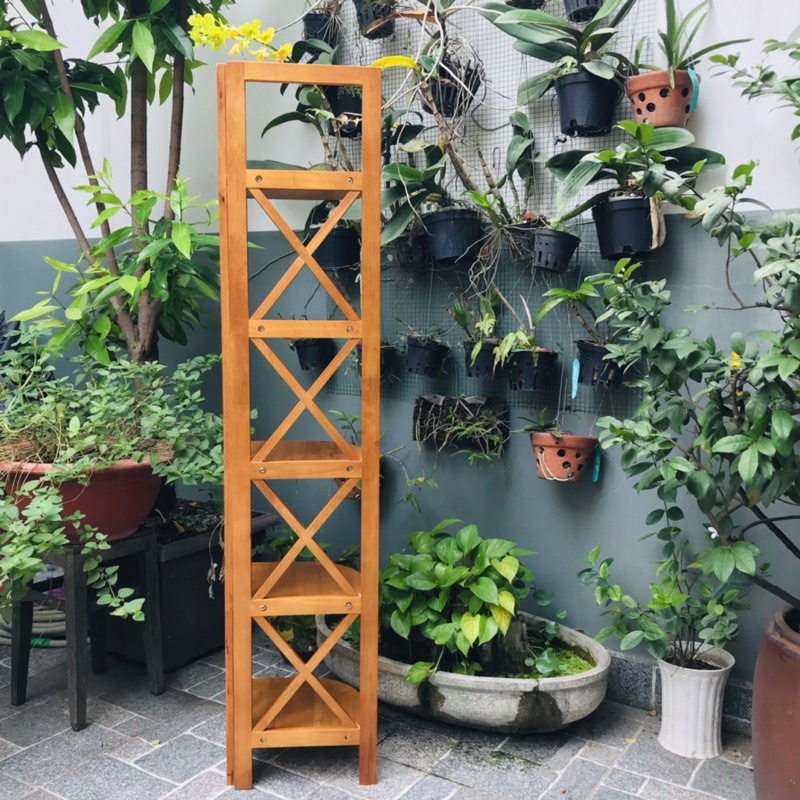 Kệ góc gỗ cao su  5 tầng nan X