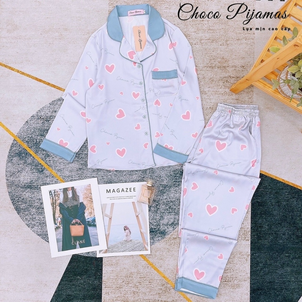 Bộ Pijama Dài Tay- Bộ Mặc Sau Sinh Ở Cữ - Đồ Nữ Mặc Nhà cao cấp chất lụa mịn mềm Choco Pijama (Hàng Loại 1)