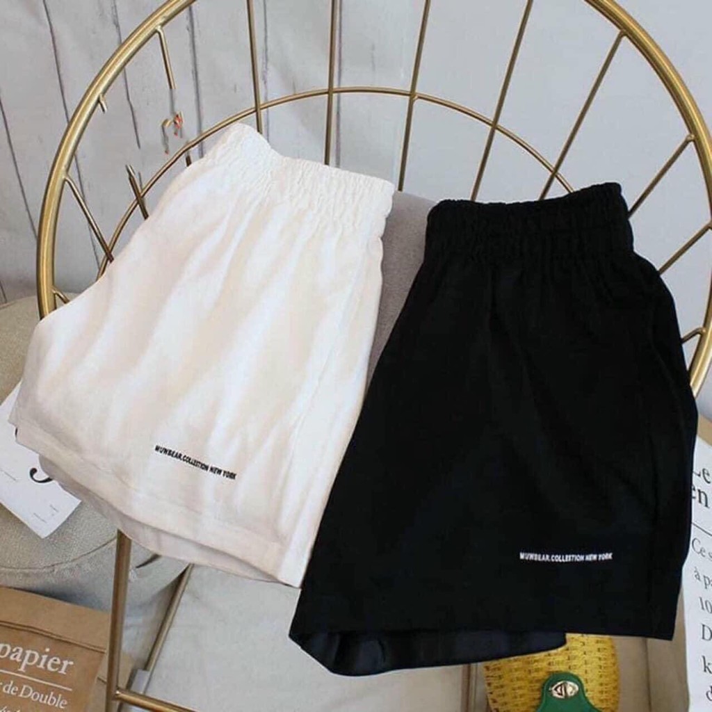 Quần short nữ chất cotton thoáng mát basic trơn da cá ống rộng cạp chun có dây rút mặc nhà Taosan hai màu trắng và đen