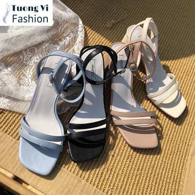 PAMELA - Giày Sandal 2 Dây Mảnh Gót Vuông 5p Chắc Chắn, Phù Hợp Đi Du Lịch (Sắn Hàng)