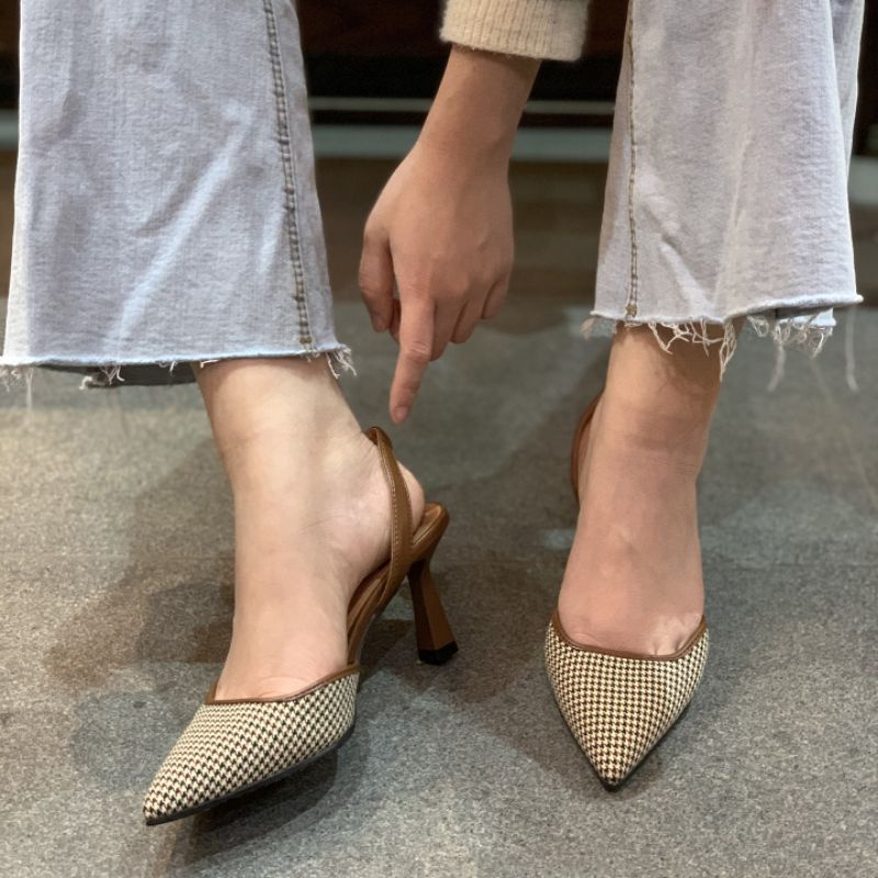 Giày cao gót mũi nhọn dáng slingback thời trang gót nhọn cao 7cm
