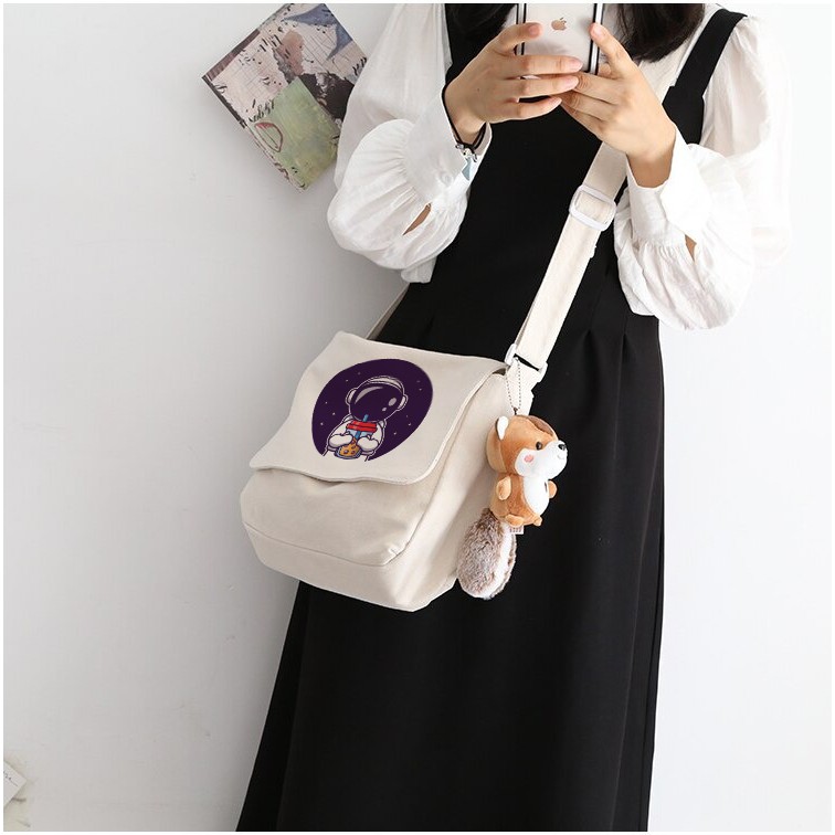 Túi Vải Đeo Chéo Vải Canvas Tote In Hình Phi Hành Gia Astronaut Phong Cách Ulzzang