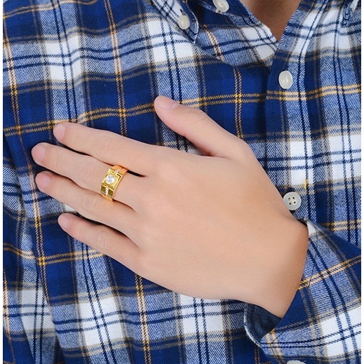 Nhẫn Đeo Tay Mạ Vàng Trắng 18K Đính Đá sapphire Cao Cấp Thời Trang Cho Nam 6-13