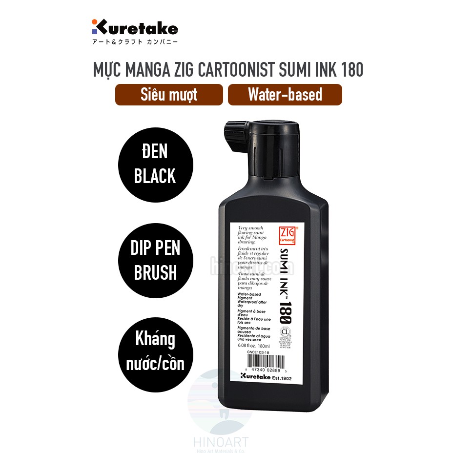 Mực vẽ manga Kuretake Sumi Ink 20ml/60ml/180ml