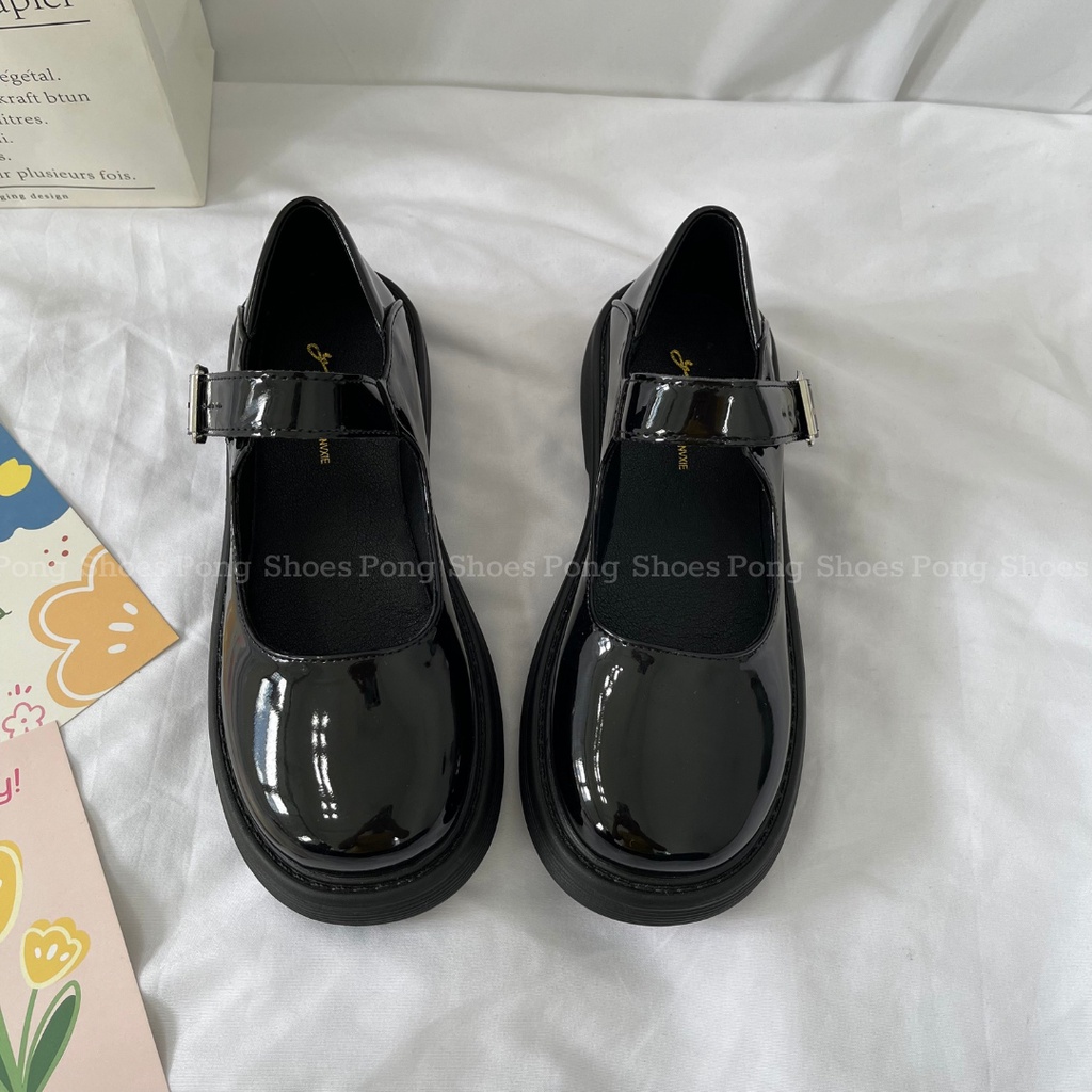 Giày búp bê Pong Shoes phong cách Ulzzangs màu đen be  FULL HỘP Mã 1322