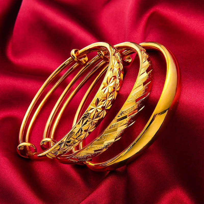 Vòng Đeo Tay Mạ Vàng Đồng Thau Dày Bóng Họa Tiết Rồng Phượng Phong Cách Mới
