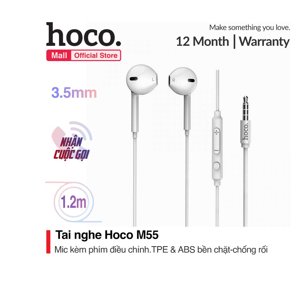 Tai nghe nhét tai Hoco M55 phím điều chỉnh âm lượng kèm mic thoại Jack 3.5mm dành cho Smart phone - Table