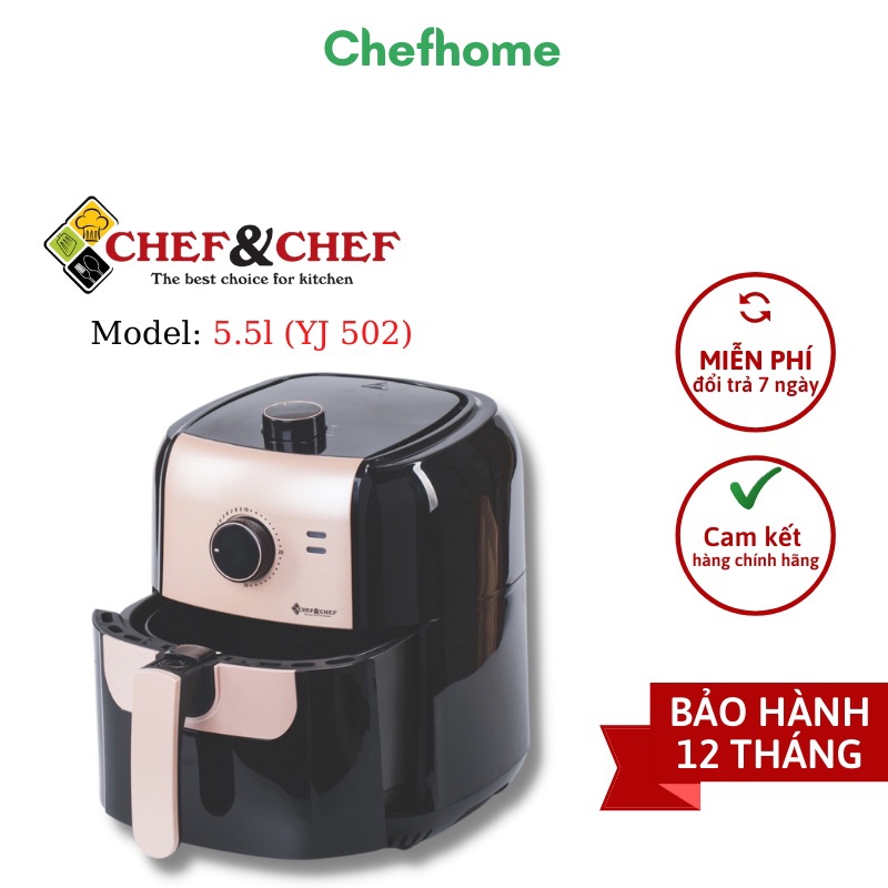 [Mã ELHADEV giảm 4% đơn 300K] Nồi chiên không dầu CHEF&amp;CHEF 5.5L (YJ 502) sử dụng công nghệ inverter tiên tiến mới nhất