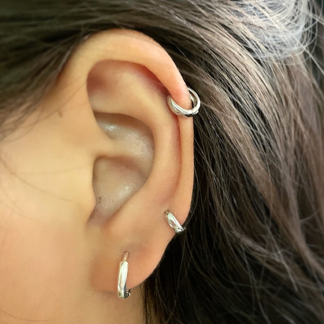 Khuyên Tai Bạc Basic Bản Dày Nhiều Size - XANH BẠC