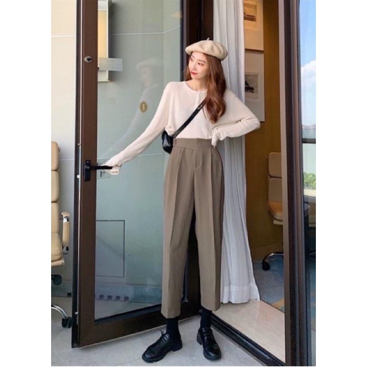 Quần Baggy Nữ Vạt Khuy Lệch Bên Hông Siêu Hot