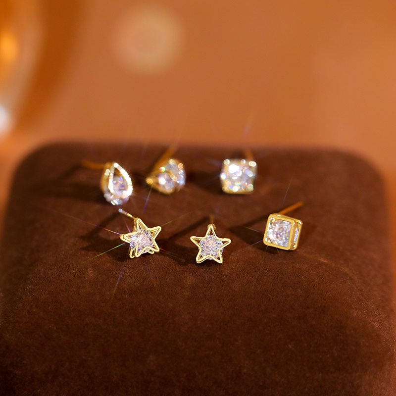 Bộ ba đôi khuyên tai JIUDUOLAN đính đá zircon tinh tế thời trang màu vàng / bạc kim an toàn cho nữ