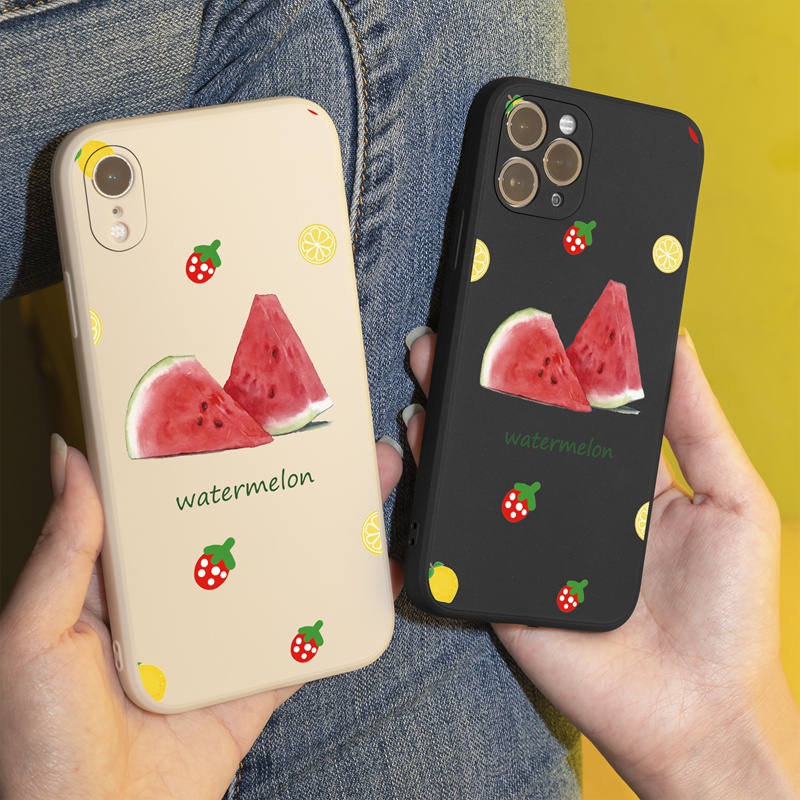 Ốp lưng iphone Ốp điện thoại SUNTAIHO silicon mềm họa tiết dưa hấu và chanh cho iPhone 13 12 11 Mini Pro X XR XS Max 7 8 Plus
