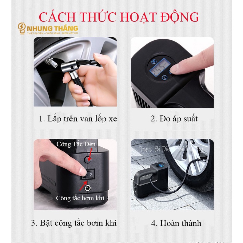 Bơm Lốp Ôtô,Xe Hơi Điện Tử Đa Năng ST-217C - Chế Độ Tự Ngắt - Tích Hợp Đèn Led - Pin Sạc Tích Điện - Bảo Hành 1 Năm