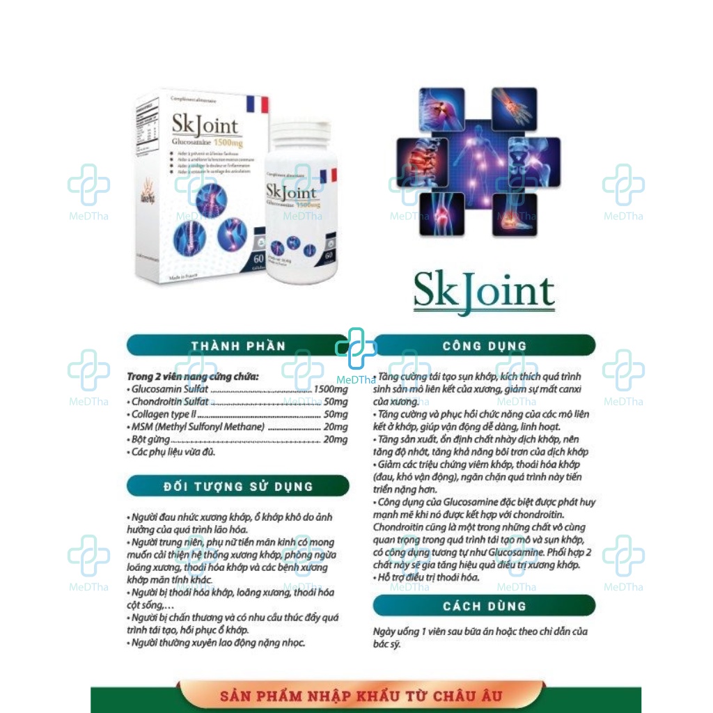 SK Joint - Viên Uống Bổ Xương Khớp, Glucosamine, Giảm Đau, Bôi Trơn Dịch Khớp (Lọ 60 Viên) [Chính Hãng]