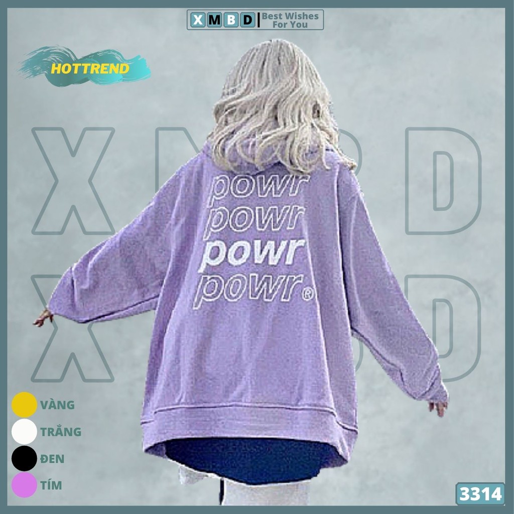 Áo Khoác Nỉ "POWR" Nỉ Hàng QC Dày Dặn Jackets Nữ Nỉ Ngoại Form Rộng Unisex Nam Nữ in POWR TÍM - AK3314