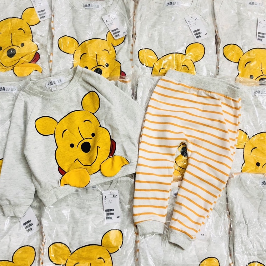 Bộ dài tay thu đông bé trai - Bộ nỉ da cá gấu Pooh Hm cho bé trai size 1-6t